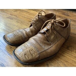 David Eden Crocodile Dress Shoes Mens Size 10.5 Brown Lace Up Leather